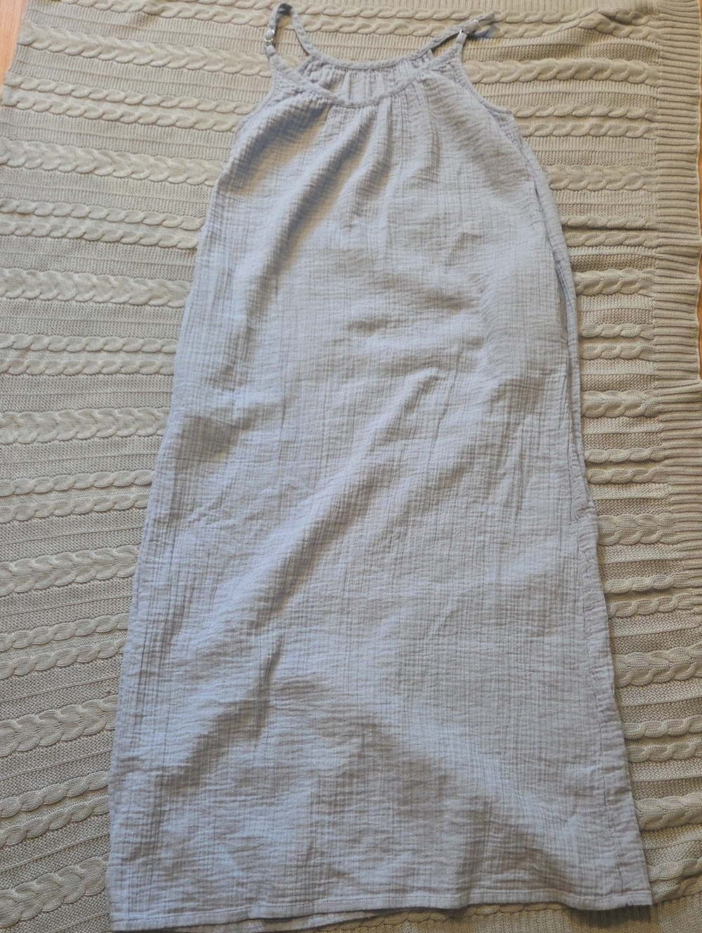 Quince 100% Organic Cotton Gauze Sleeveless Maxi Dress Ocean Breeze Blue Small - Picture 6 of 6